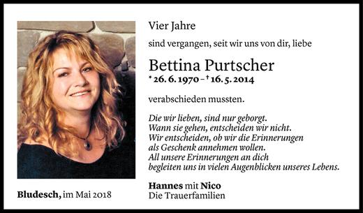Todesanzeige von Bettina Purtscher von Vorarlberger Nachrichten