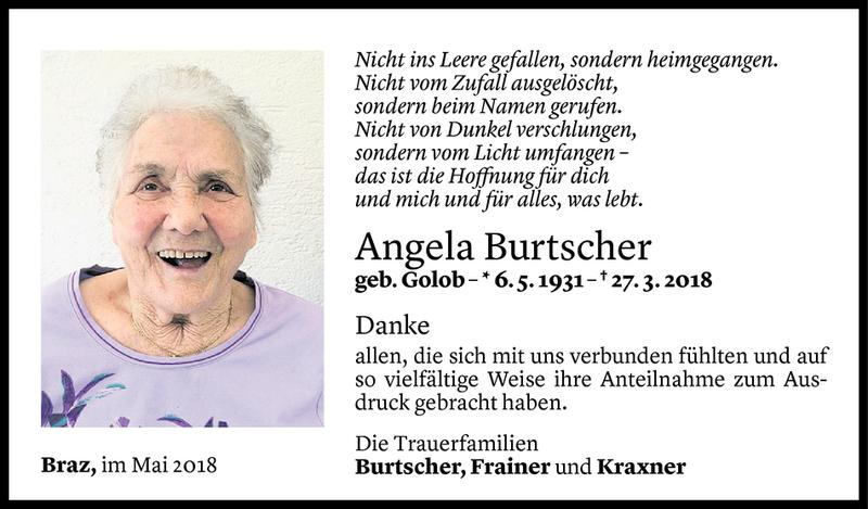  Todesanzeige für Angela Burtscher vom 19.05.2018 aus Vorarlberger Nachrichten