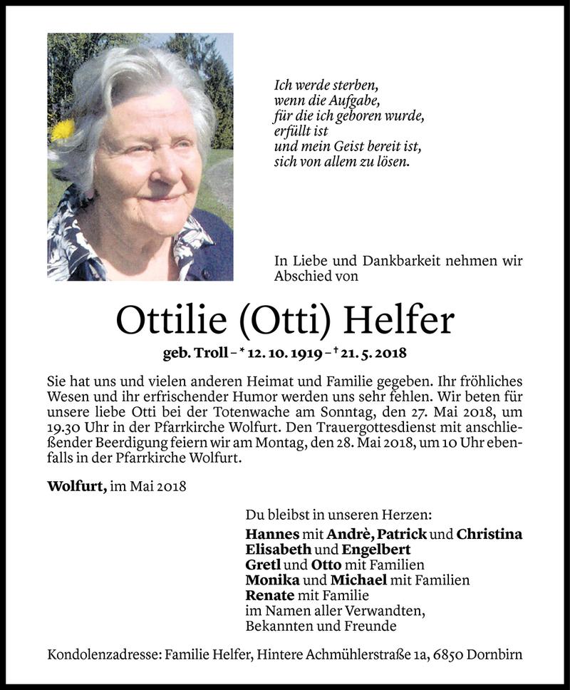  Todesanzeige für Ottilie Helfer vom 24.05.2018 aus Vorarlberger Nachrichten