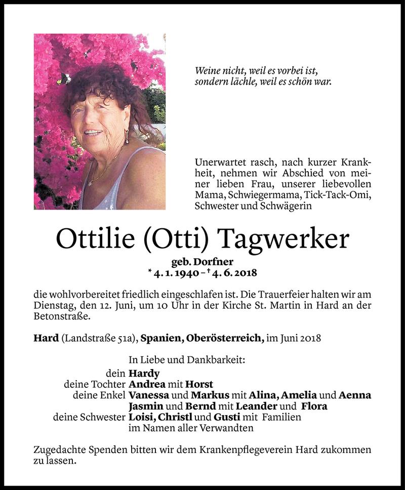  Todesanzeige für Ottilie Tagwerker vom 08.06.2018 aus Vorarlberger Nachrichten