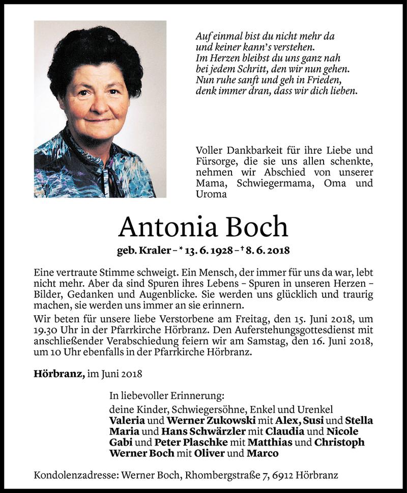  Todesanzeige für Antonia Boch vom 12.06.2018 aus Vorarlberger Nachrichten