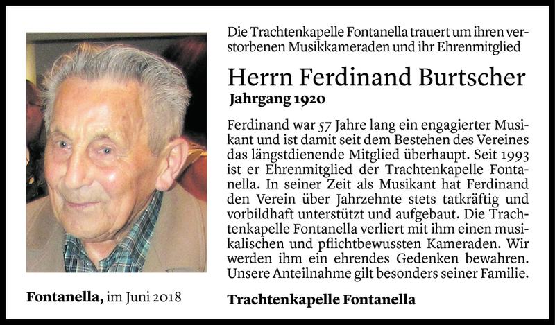  Todesanzeige für Ferdinand Burtscher vom 12.06.2018 aus Vorarlberger Nachrichten