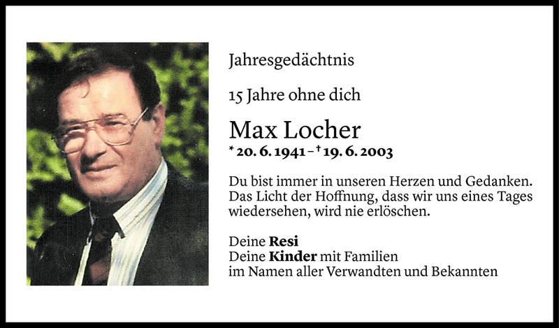  Todesanzeige für Max Locher vom 18.06.2018 aus Vorarlberger Nachrichten