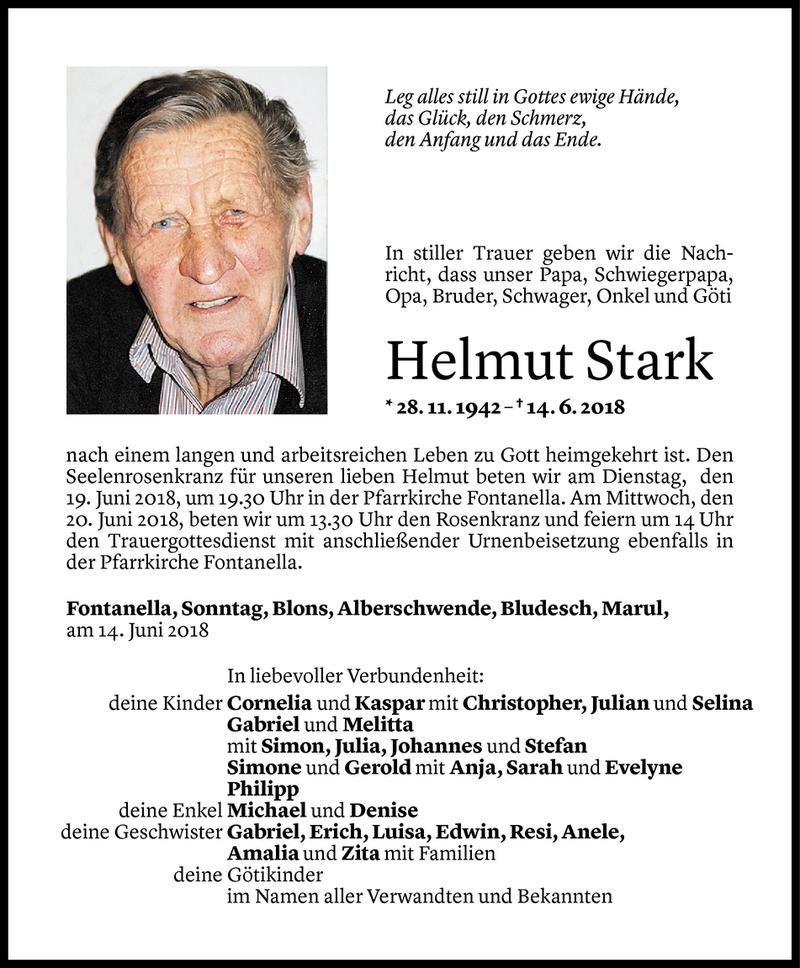  Todesanzeige für Helmut Stark vom 17.06.2018 aus Vorarlberger Nachrichten