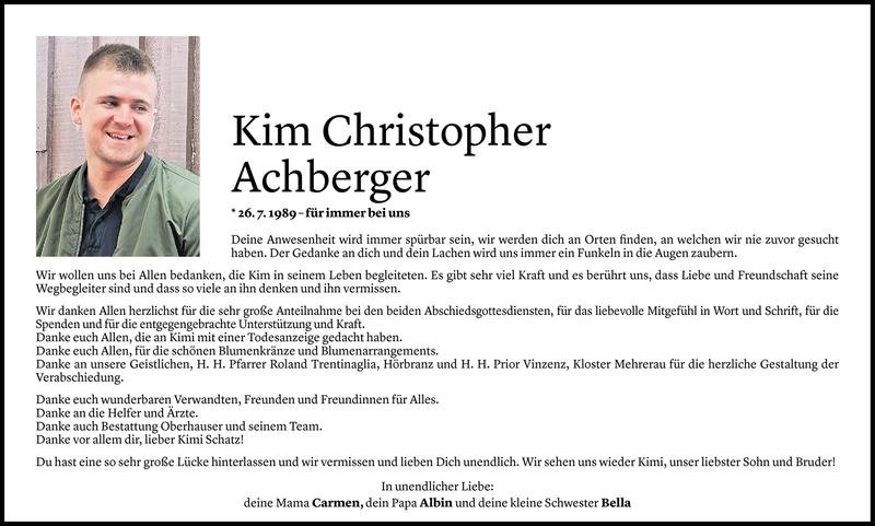  Todesanzeige für Kim Achberger vom 15.06.2018 aus Vorarlberger Nachrichten