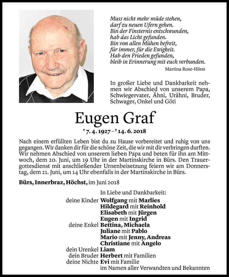  Todesanzeige für Eugen Graf vom 19.06.2018 aus Vorarlberger Nachrichten