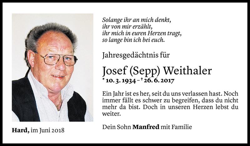  Todesanzeige für Josef Weithaler vom 25.06.2018 aus Vorarlberger Nachrichten