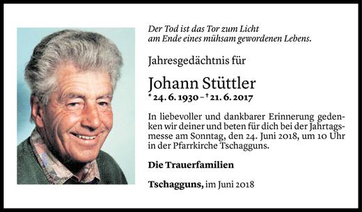 Todesanzeige von Johann Stüttler von Vorarlberger Nachrichten