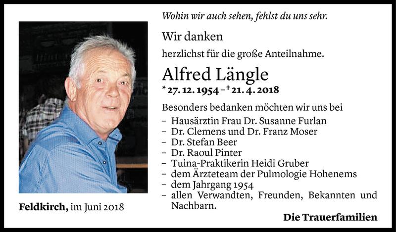  Todesanzeige für Alfred Längle vom 22.06.2018 aus Vorarlberger Nachrichten