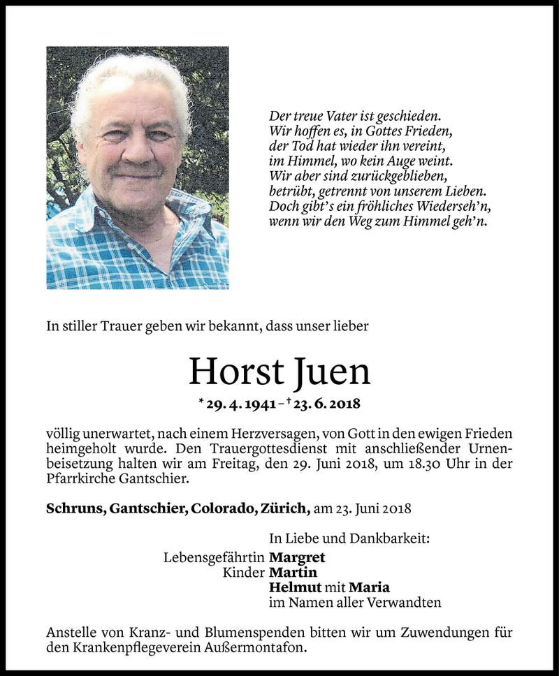  Todesanzeige für Horst Juen vom 25.06.2018 aus Vorarlberger Nachrichten