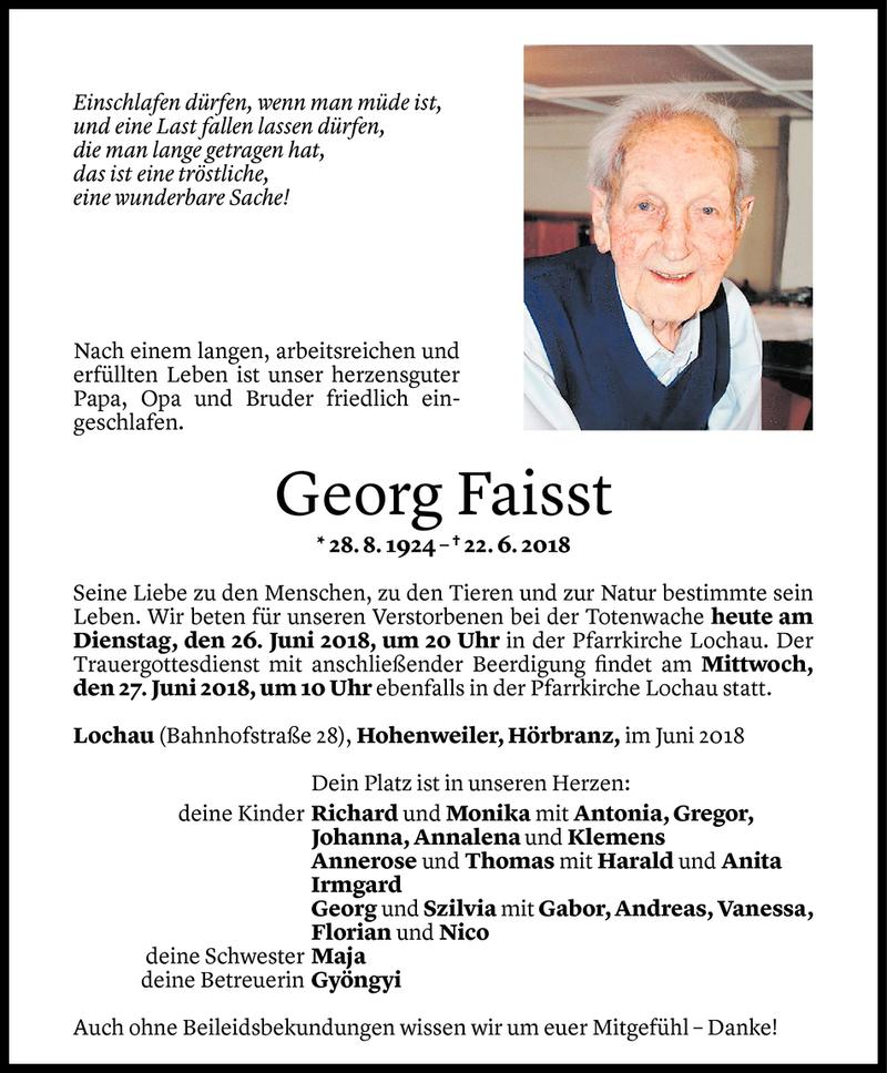  Todesanzeige für Georg Faisst vom 25.06.2018 aus Vorarlberger Nachrichten