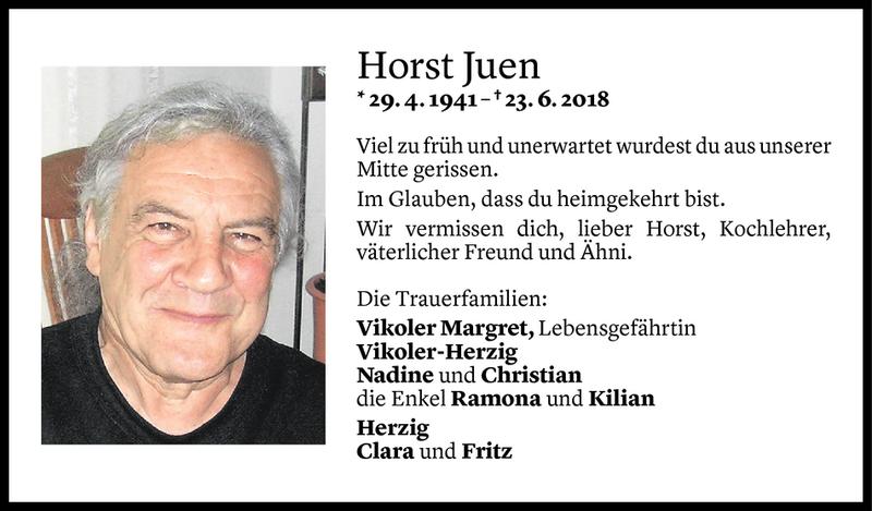  Todesanzeige für Horst Juen vom 26.06.2018 aus Vorarlberger Nachrichten