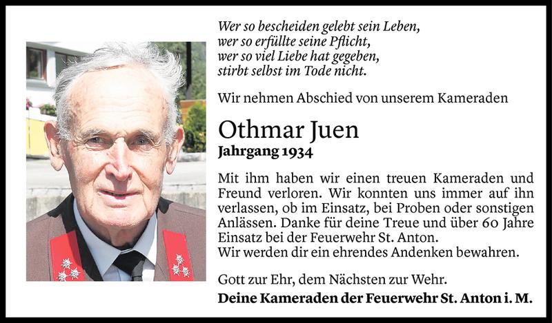  Todesanzeige für Othmar Juen vom 26.06.2018 aus Vorarlberger Nachrichten