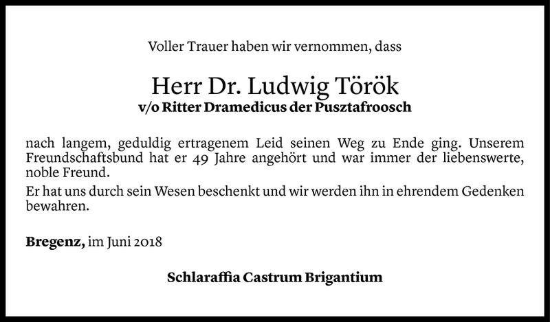  Todesanzeige für Ludwig Török vom 26.06.2018 aus Vorarlberger Nachrichten
