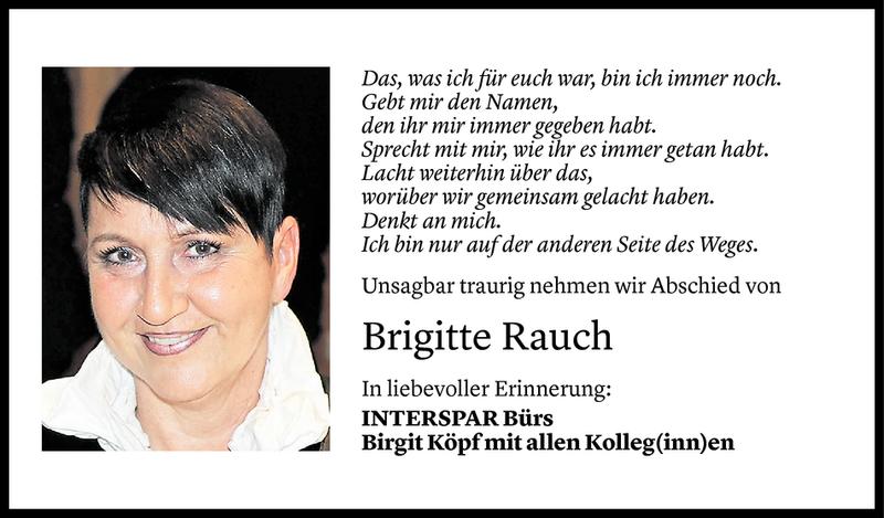  Todesanzeige für Brigitte Rauch vom 30.06.2018 aus Vorarlberger Nachrichten