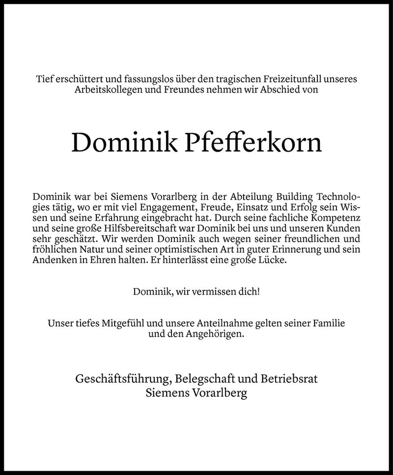  Todesanzeige für Dominik Pfefferkorn vom 03.07.2018 aus Vorarlberger Nachrichten