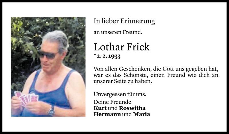  Todesanzeige für Lothar Frick vom 07.07.2018 aus Vorarlberger Nachrichten