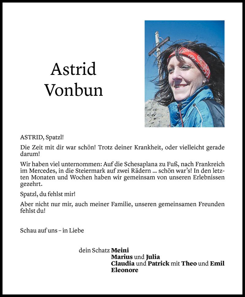  Todesanzeige für Astrid Vonbun-Wolf vom 11.07.2018 aus Vorarlberger Nachrichten