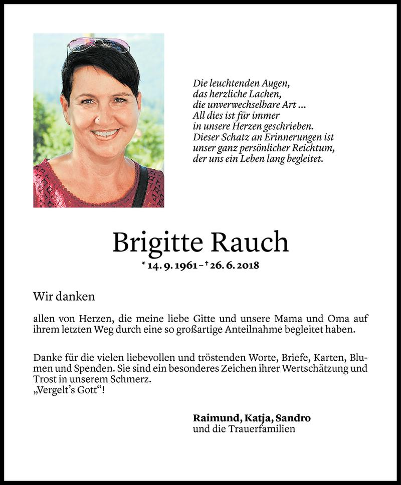  Todesanzeige für Brigitte Rauch vom 28.07.2018 aus Vorarlberger Nachrichten