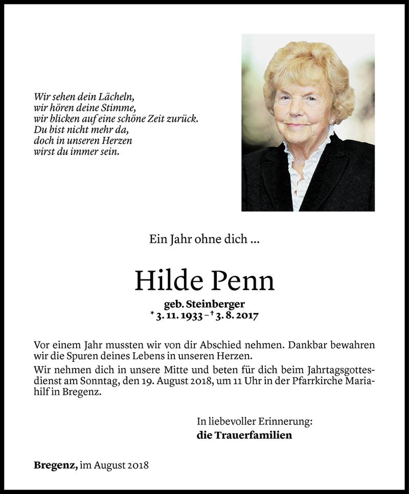  Todesanzeige für Hilde Penn vom 03.08.2018 aus Vorarlberger Nachrichten