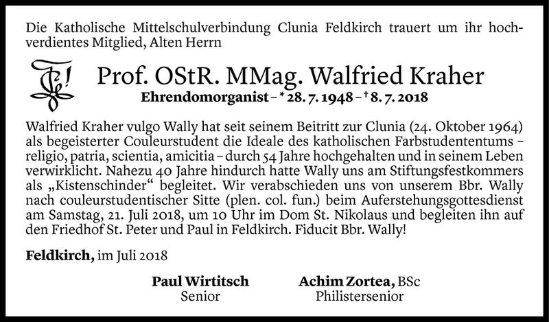  Todesanzeige für Walfried Kraher vom 18.07.2018 aus Vorarlberger Nachrichten
