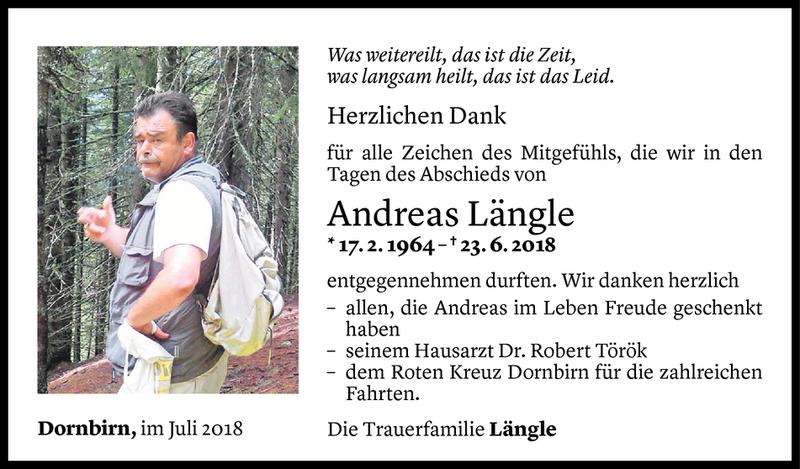  Todesanzeige für Andreas Längle vom 26.07.2018 aus Vorarlberger Nachrichten