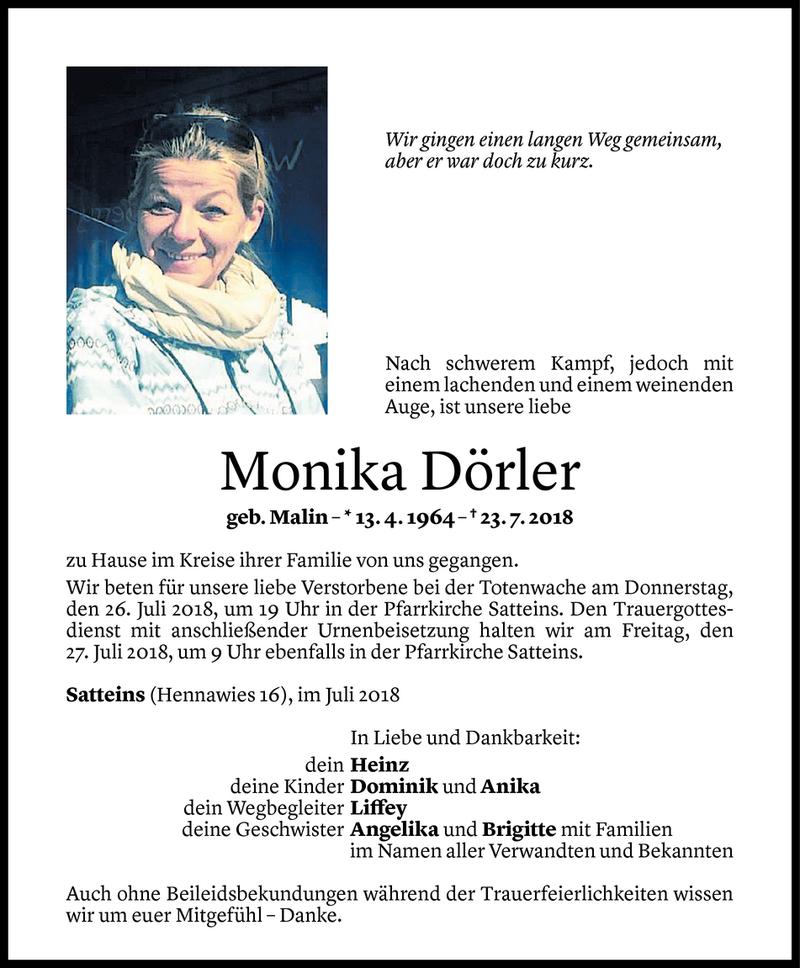  Todesanzeige für Monika Dörler vom 24.07.2018 aus Vorarlberger Nachrichten
