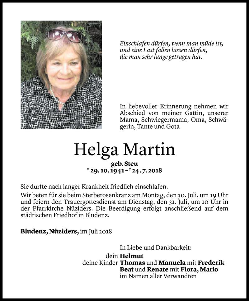  Todesanzeige für Helga Martin vom 28.07.2018 aus Vorarlberger Nachrichten