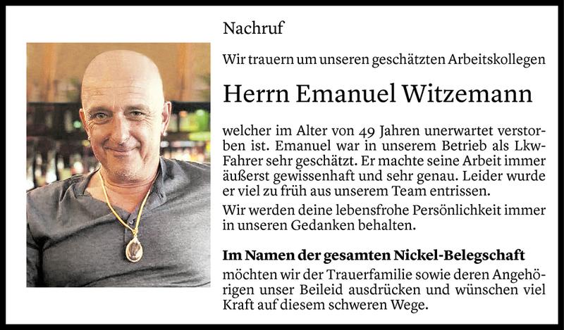  Todesanzeige für Emanuel Witzemann vom 27.07.2018 aus Vorarlberger Nachrichten