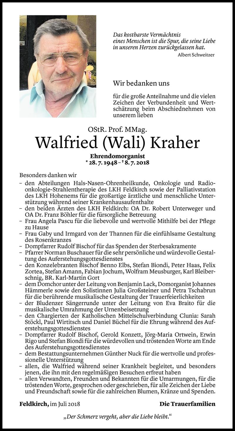  Todesanzeige für Walfried Kraher vom 27.07.2018 aus Vorarlberger Nachrichten