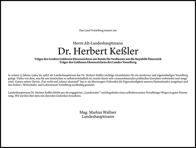  Todesanzeige für Herbert Keßler vom 02.08.2018 aus Vorarlberger Nachrichten