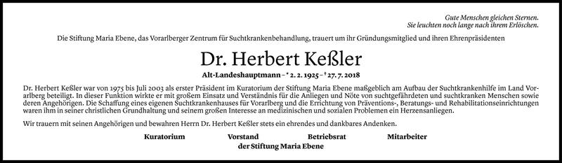  Todesanzeige für Herbert Keßler vom 02.08.2018 aus Vorarlberger Nachrichten