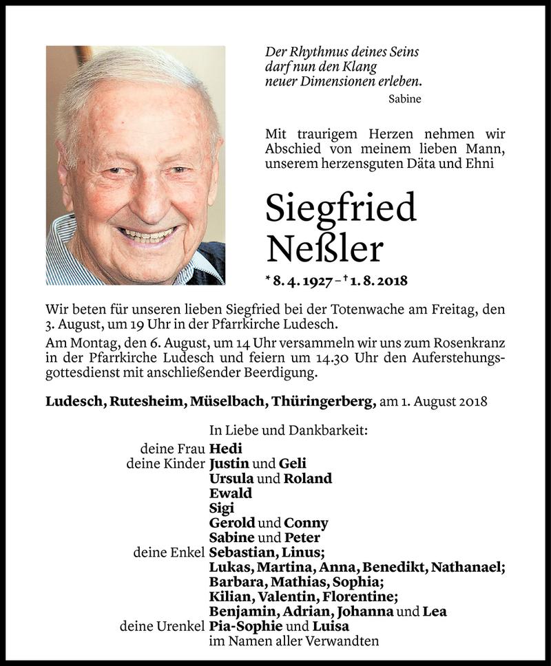  Todesanzeige für Siegfried Neßler vom 02.08.2018 aus Vorarlberger Nachrichten