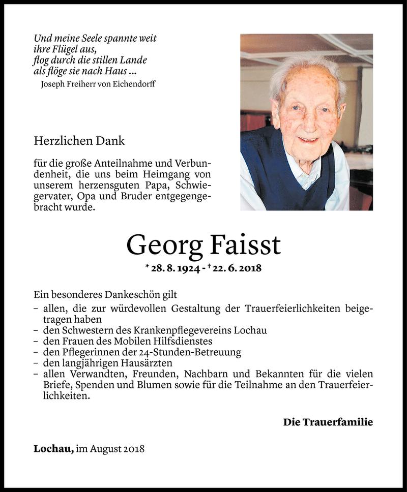  Todesanzeige für Georg Faisst vom 09.08.2018 aus Vorarlberger Nachrichten