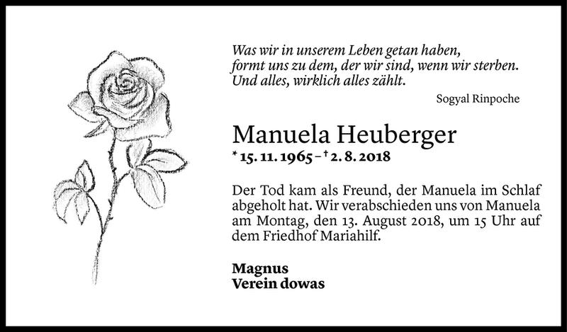  Todesanzeige für Manuela Heuberger vom 10.08.2018 aus Vorarlberger Nachrichten