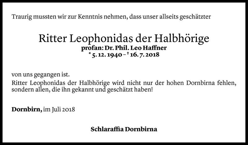  Todesanzeige für Leo Haffner vom 03.09.2018 aus Vorarlberger Nachrichten