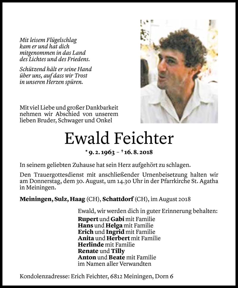  Todesanzeige für Ewald Feichter vom 28.08.2018 aus Vorarlberger Nachrichten