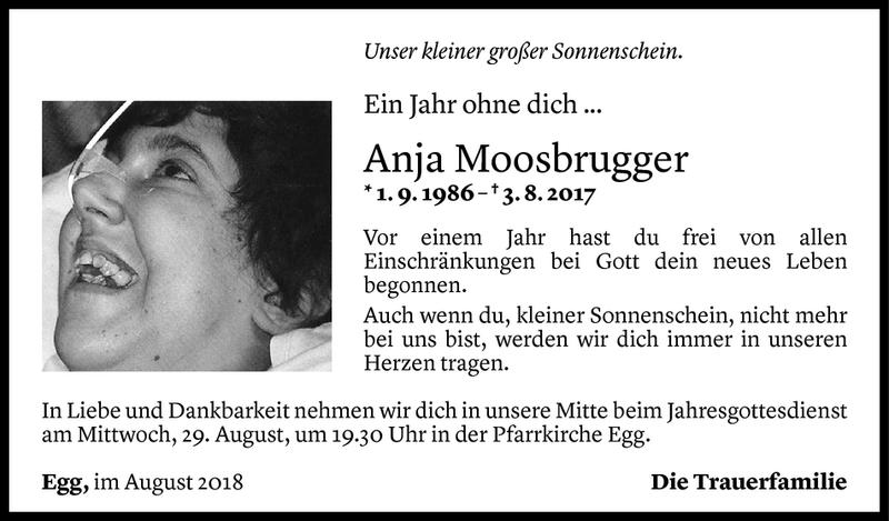  Todesanzeige für Anja Moosbrugger vom 27.08.2018 aus Vorarlberger Nachrichten