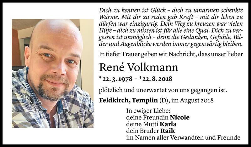  Todesanzeige für Rene Volkmann vom 29.08.2018 aus Vorarlberger Nachrichten