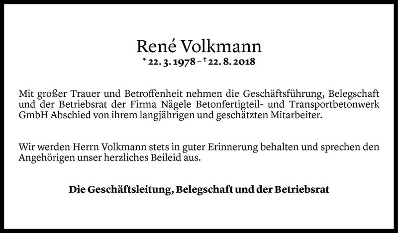  Todesanzeige für Rene Volkmann vom 29.08.2018 aus Vorarlberger Nachrichten