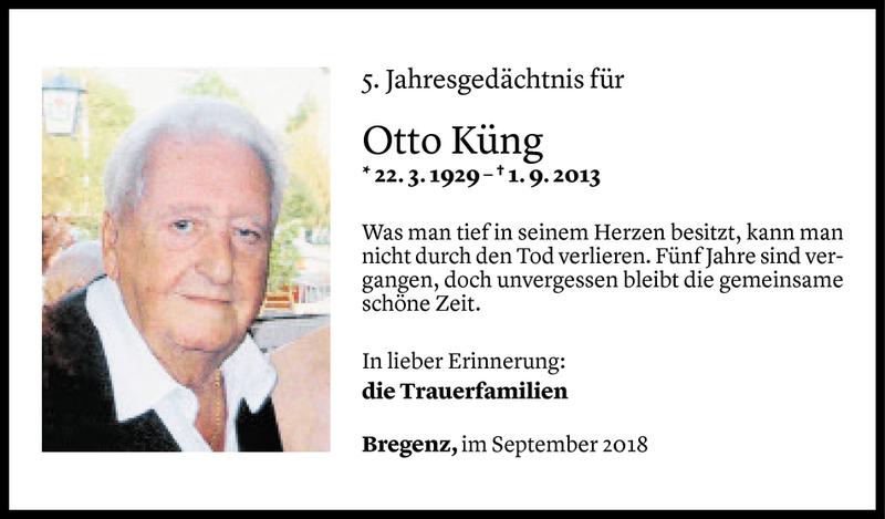  Todesanzeige für Otto Küng vom 31.08.2018 aus Vorarlberger Nachrichten