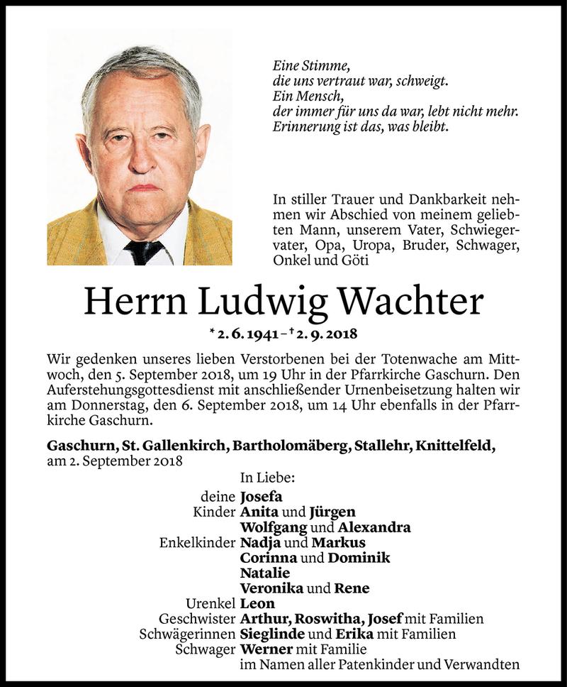  Todesanzeige für Ludwig Wachter vom 03.09.2018 aus Vorarlberger Nachrichten