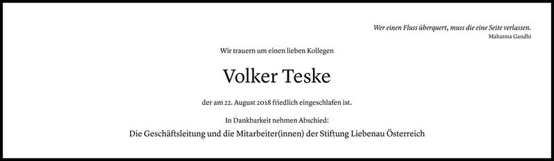  Todesanzeige für Volker Teske vom 08.09.2018 aus Vorarlberger Nachrichten