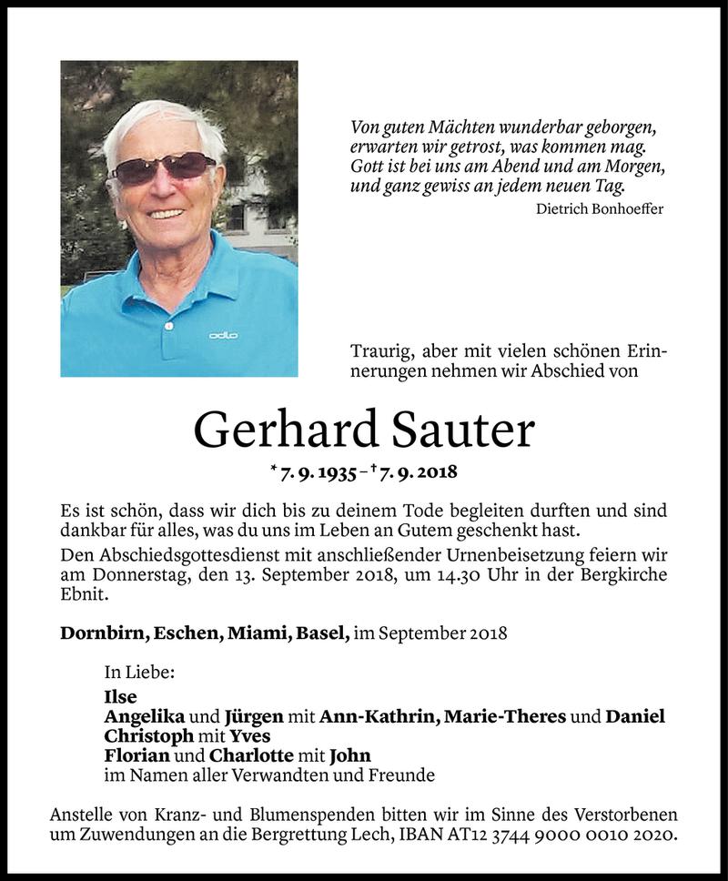  Todesanzeige für Gerhard Sauter vom 09.09.2018 aus Vorarlberger Nachrichten