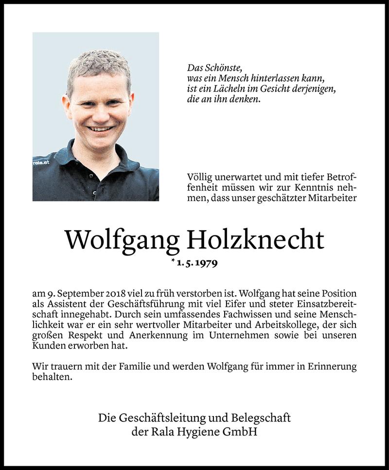  Todesanzeige für Wolfgang Holzknecht vom 15.09.2018 aus Vorarlberger Nachrichten