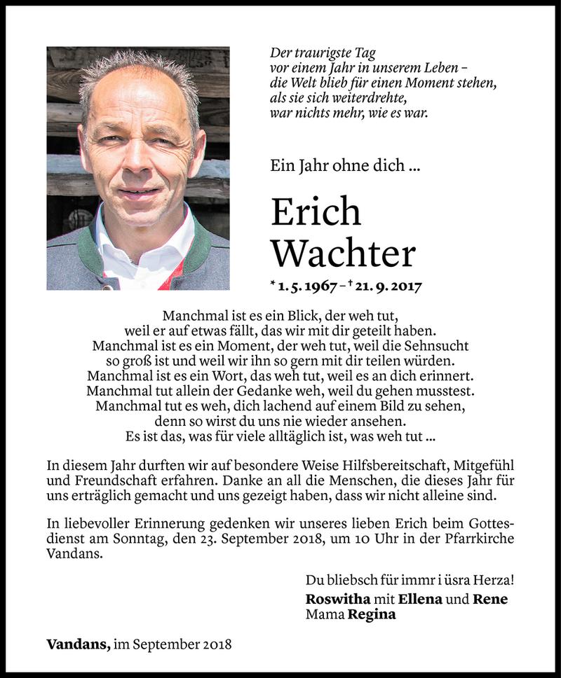  Todesanzeige für Erich Wachter vom 20.09.2018 aus Vorarlberger Nachrichten