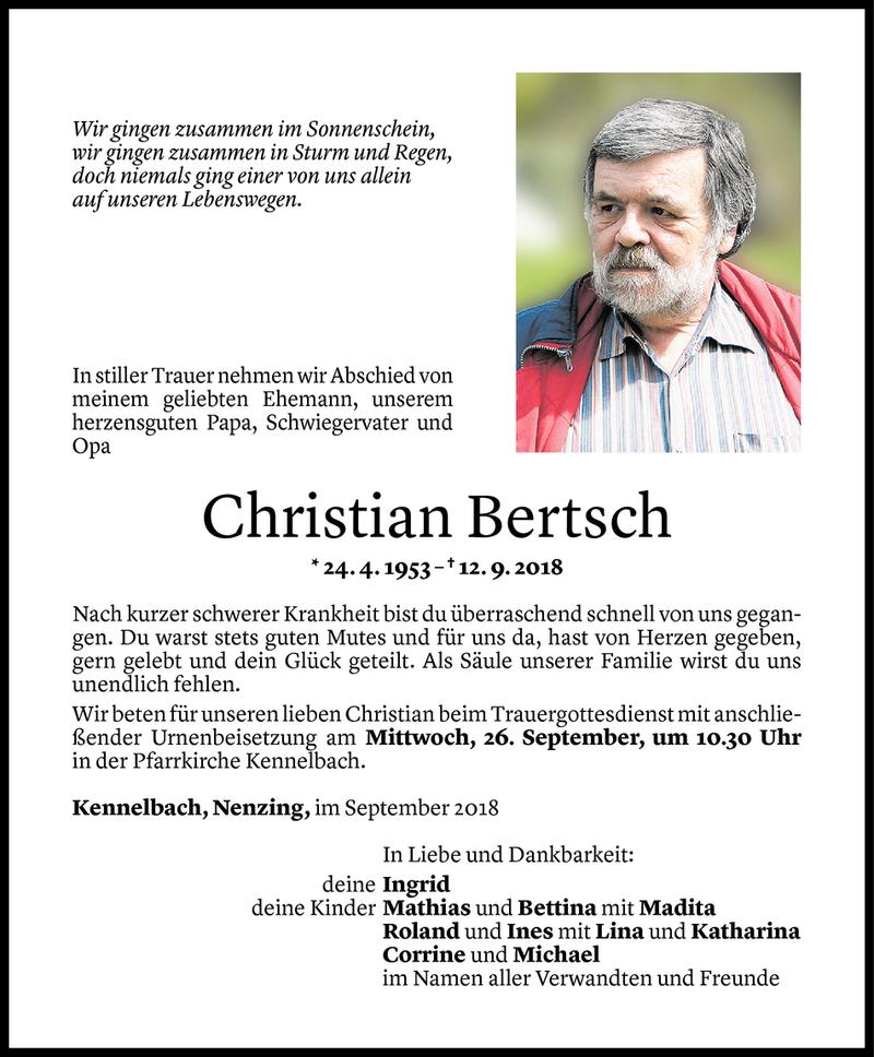  Todesanzeige für Christian Bertsch vom 21.09.2018 aus Vorarlberger Nachrichten