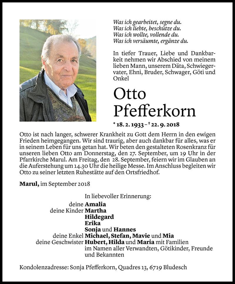  Todesanzeige für Otto Pfefferkorn vom 25.09.2018 aus Vorarlberger Nachrichten