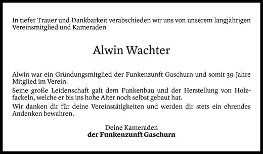 Todesanzeige von Alwin Wachter von Vorarlberger Nachrichten