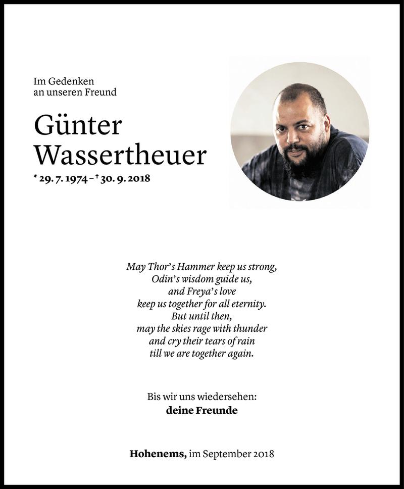  Todesanzeige für Günter Wassertheuer vom 03.10.2018 aus Vorarlberger Nachrichten